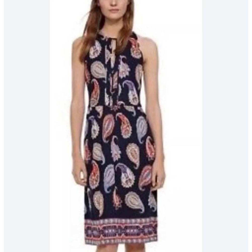 Tory Burch Navy Paisley 100% Silk Sleeveless Midi Dress Size M 22152495